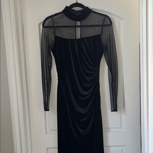 Elegant Black Mesh Long Sleeve Dress